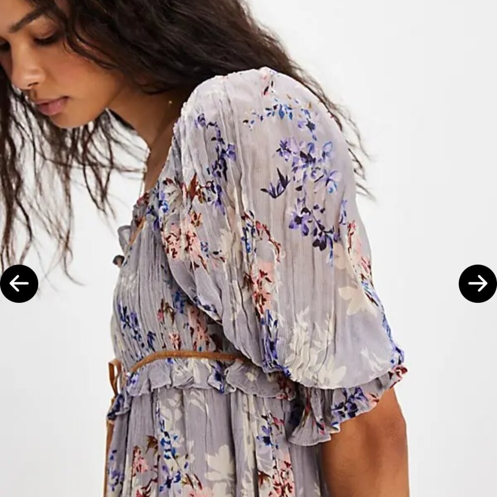 new FREE PEOPLE marney floral chiffon dress m l - Picture 3 of 3